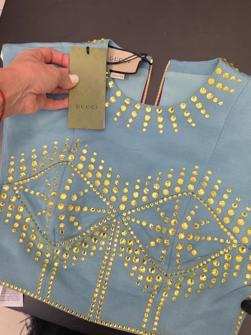 Gucci Turquoise Studded Crop Top - Picture 7 of 7